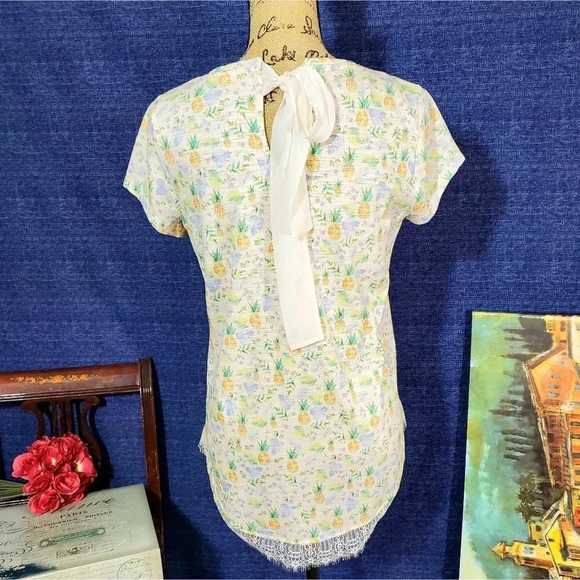 LC Lauren Conrad Women's Regular Pineapple Tie Back Tee Size Small Yellow New - Picture 4 of 9